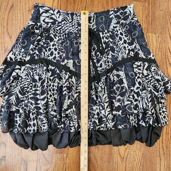 Alberto Makali Mini Skirt Bubble Ruffle Silk Blend Boho A-Line Black White Sz 6 - Picture 6 of 8